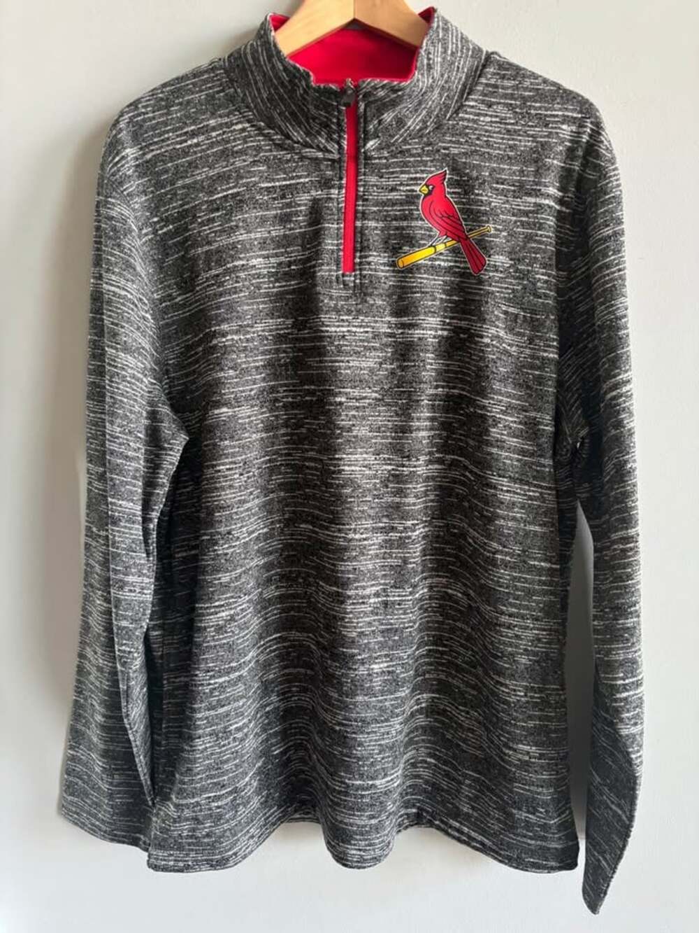 Majestic MLB St. Louis Cardinals 1/4 Zip Pullover Sweatshirt Gray Men's Large